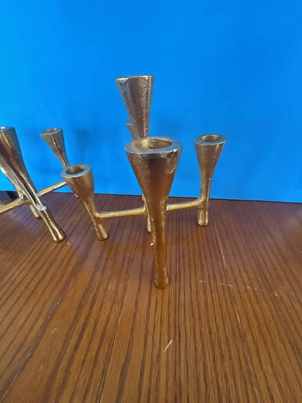 Vintage Brutalist Gold Metal Multi-Taper Candelabra Candle Holder